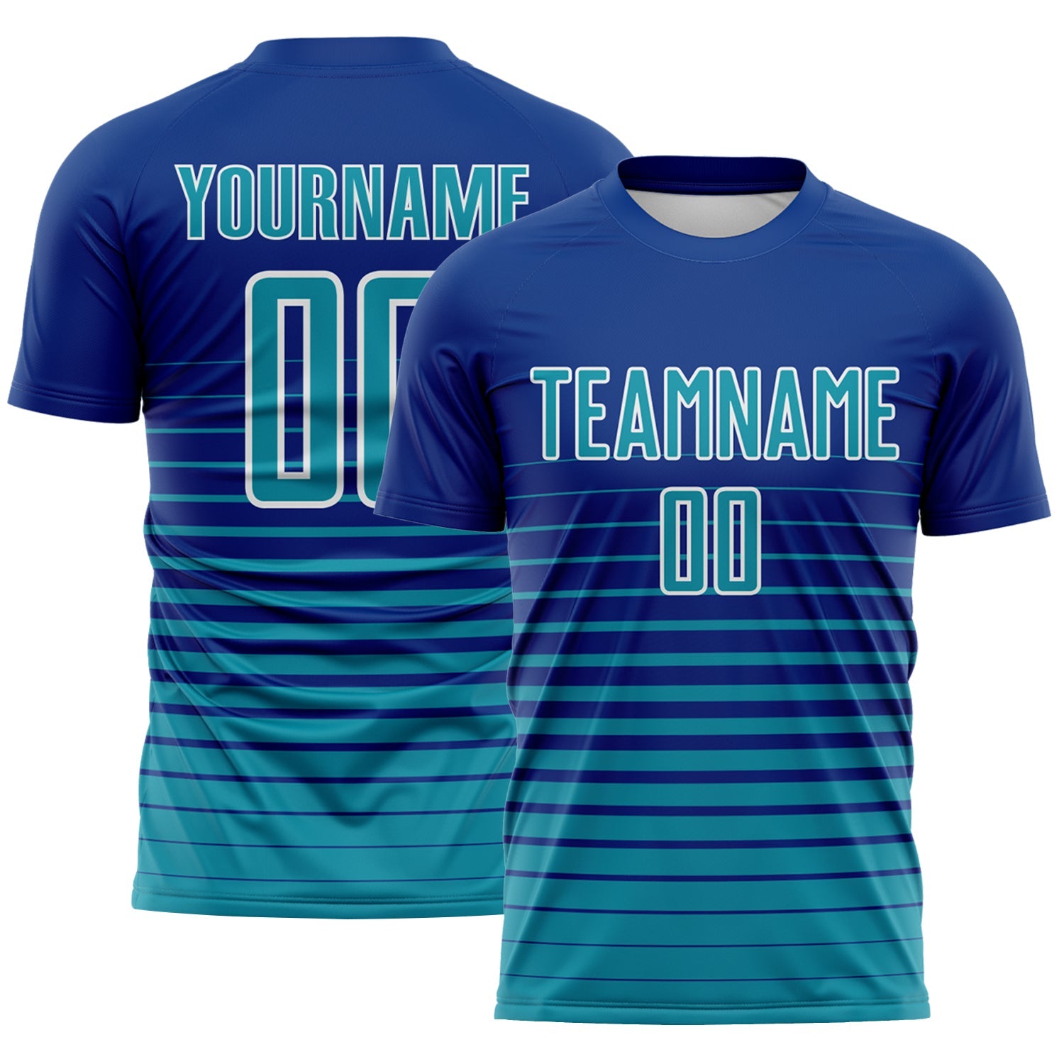 Custom Royal Teal-White Gradient Pinstripe Sublimation Soccer Uniform Jersey - Main View