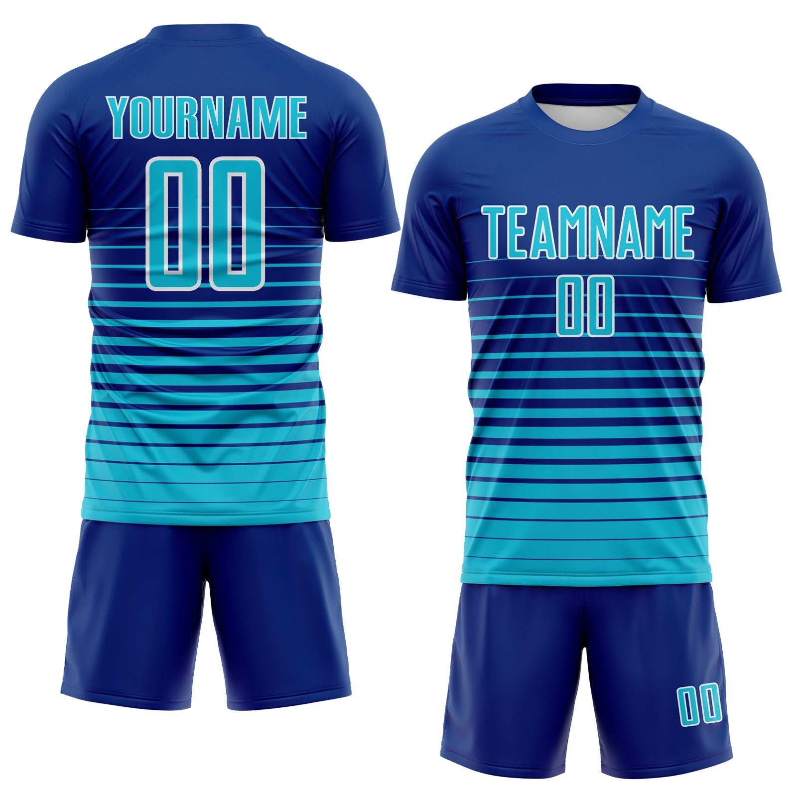 Custom Royal Lakes Blue-White Gradient Pinstripe Sublimation Soccer Uniform Jersey view 2
