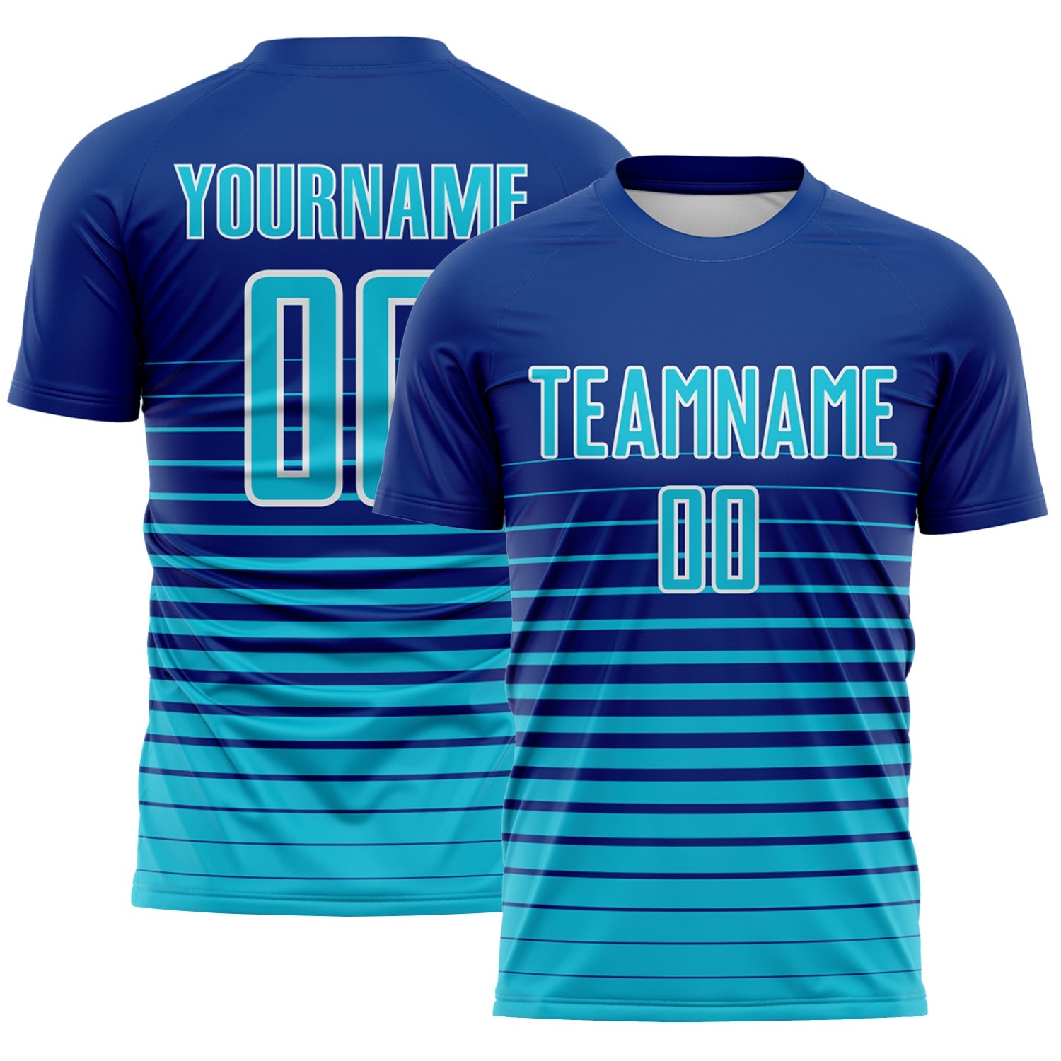 Custom Royal Lakes Blue-White Gradient Pinstripe Sublimation Soccer Uniform Jersey - Main View