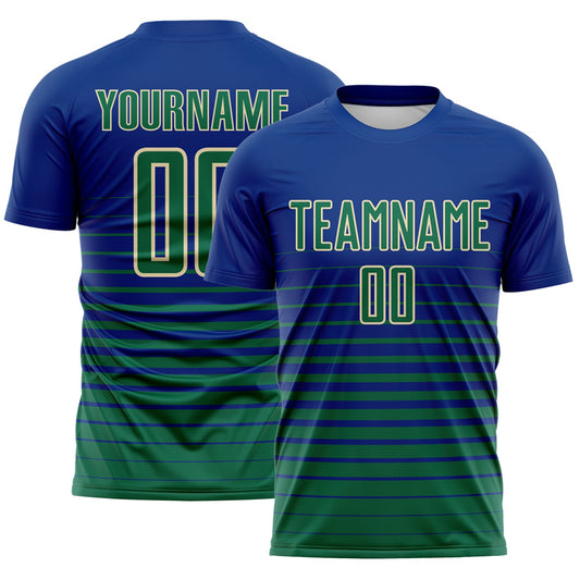 Custom Royal Kelly Green-Cream Gradient Pinstripe Sublimation Soccer Uniform Jersey - Main View