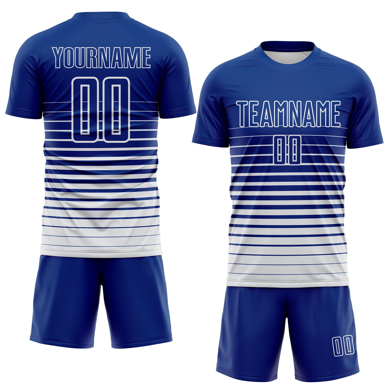 Custom Royal White Gradient Pinstripe Sublimation Soccer Uniform Jersey view 2