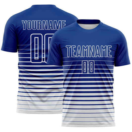Custom Royal White Gradient Pinstripe Sublimation Soccer Uniform Jersey - Main View