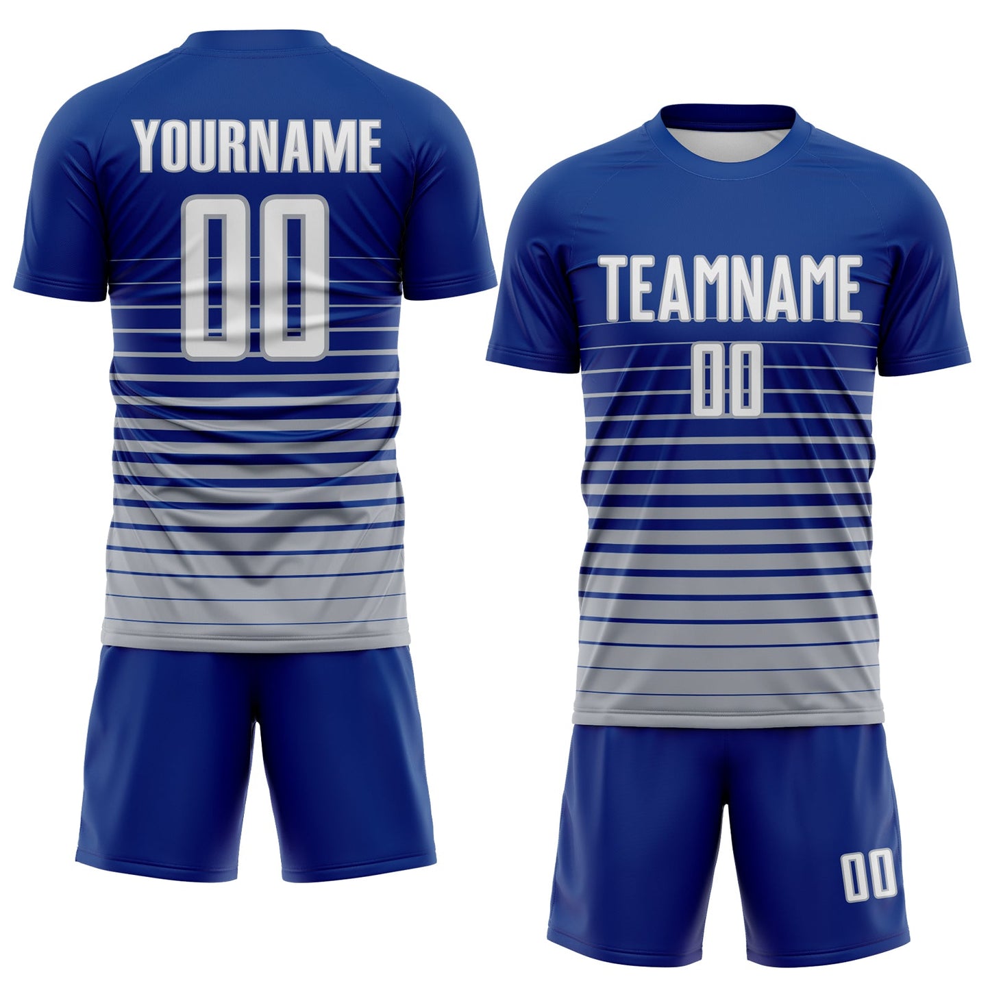 Custom Royal White-Gray Gradient Pinstripe Sublimation Soccer Uniform Jersey view 2