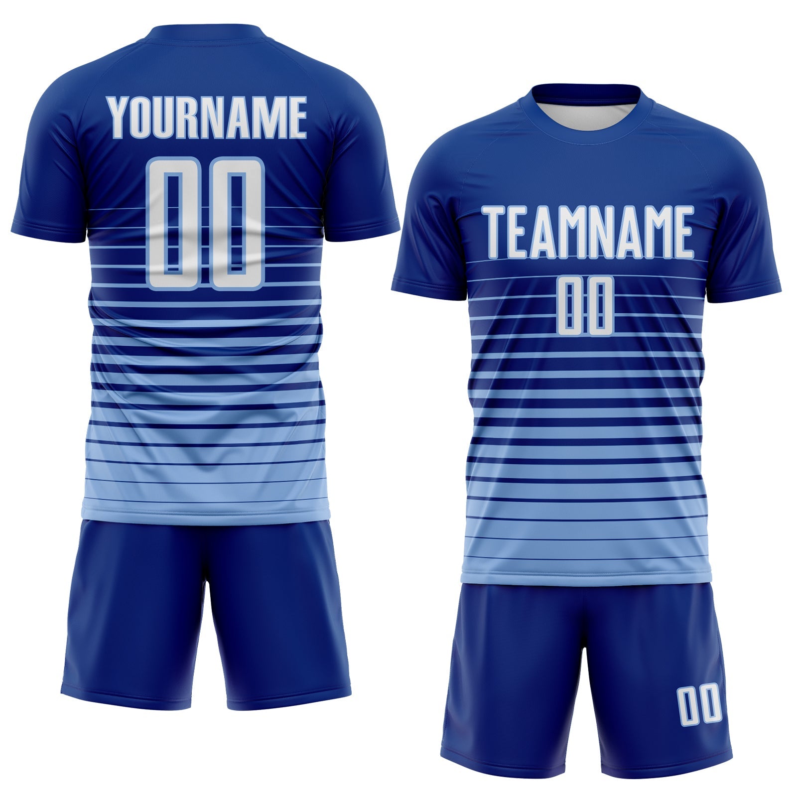 Custom Royal White-Light Blue Gradient Pinstripe Sublimation Soccer Uniform Jersey view 2