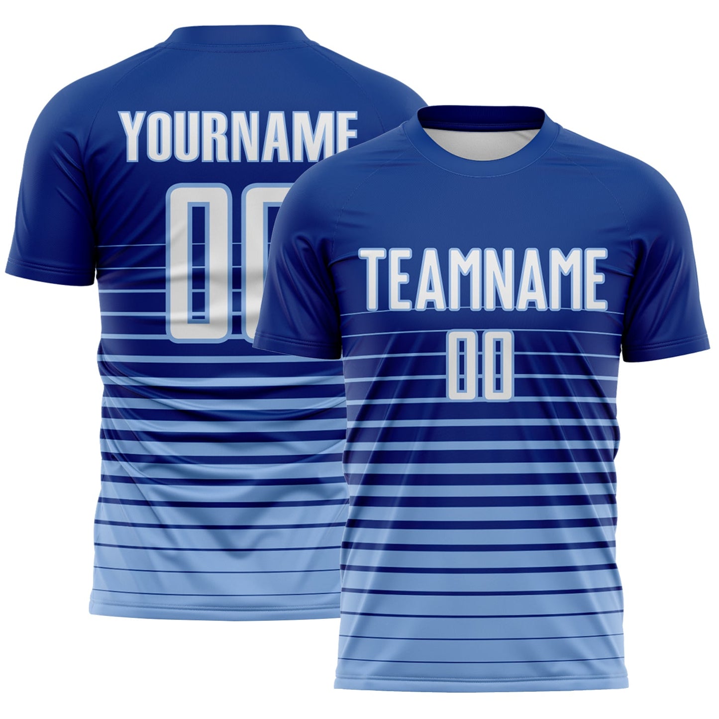 Custom Royal White-Light Blue Gradient Pinstripe Sublimation Soccer Uniform Jersey - Main View