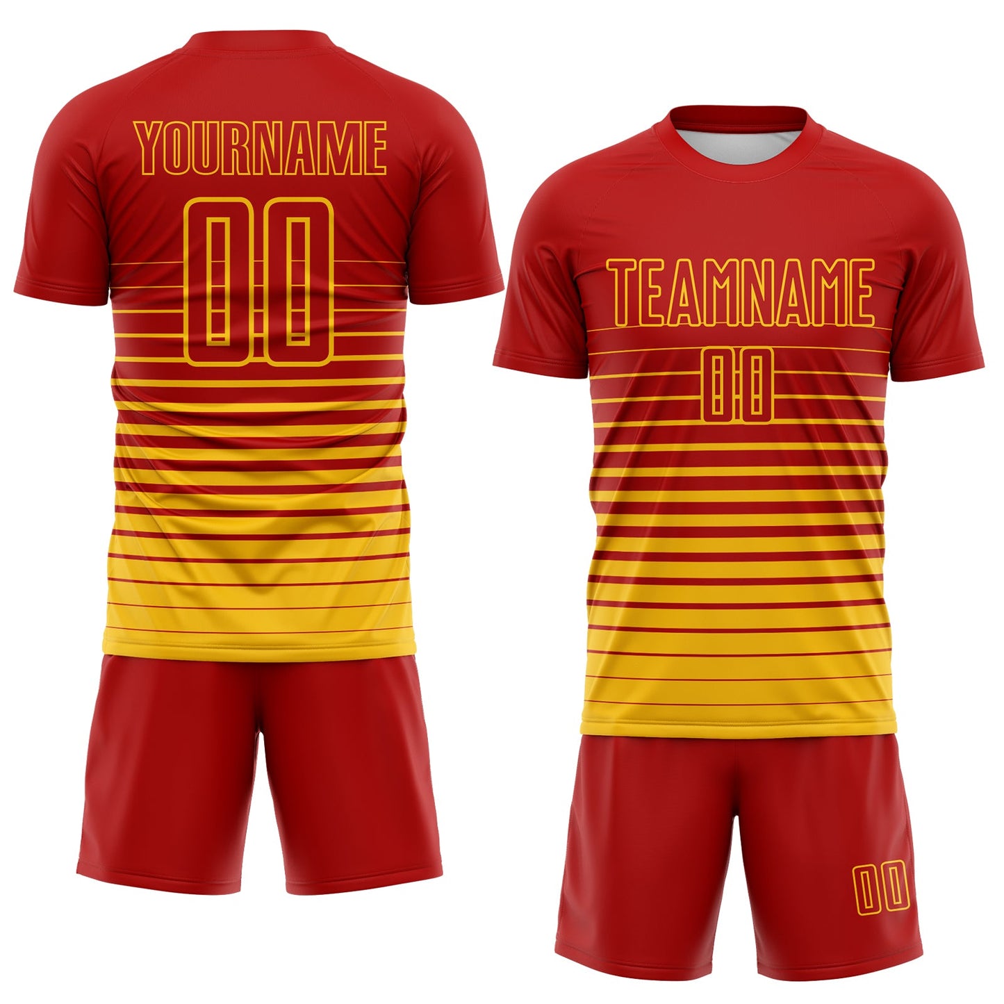Custom Red Yellow Gradient Pinstripe Sublimation Soccer Uniform Jersey view 2