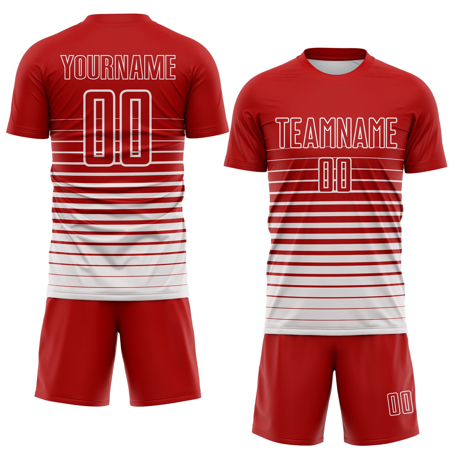 Custom Red White Gradient Pinstripe Sublimation Soccer Uniform Jersey view 2