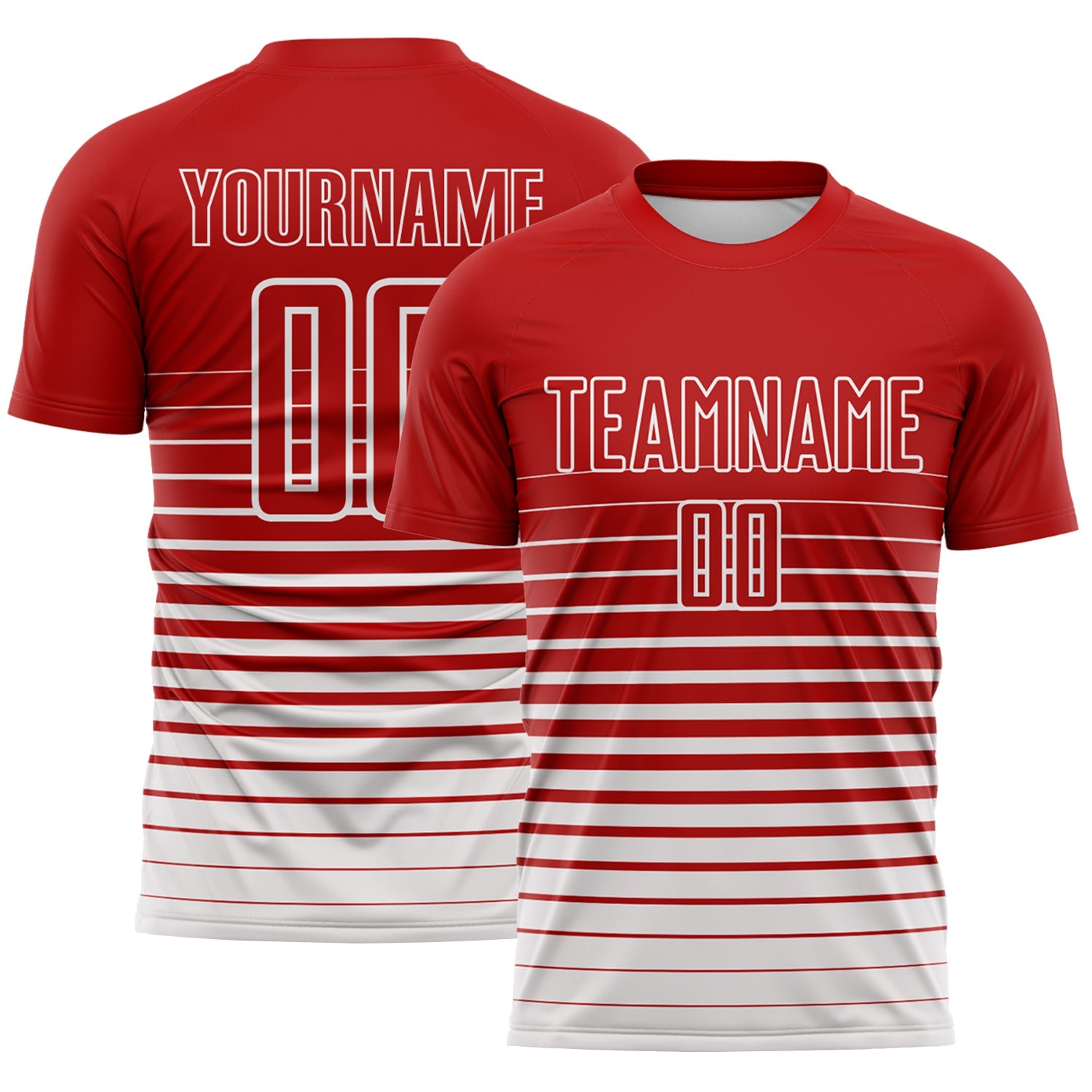 Custom Red White Gradient Pinstripe Sublimation Soccer Uniform Jersey - Main View
