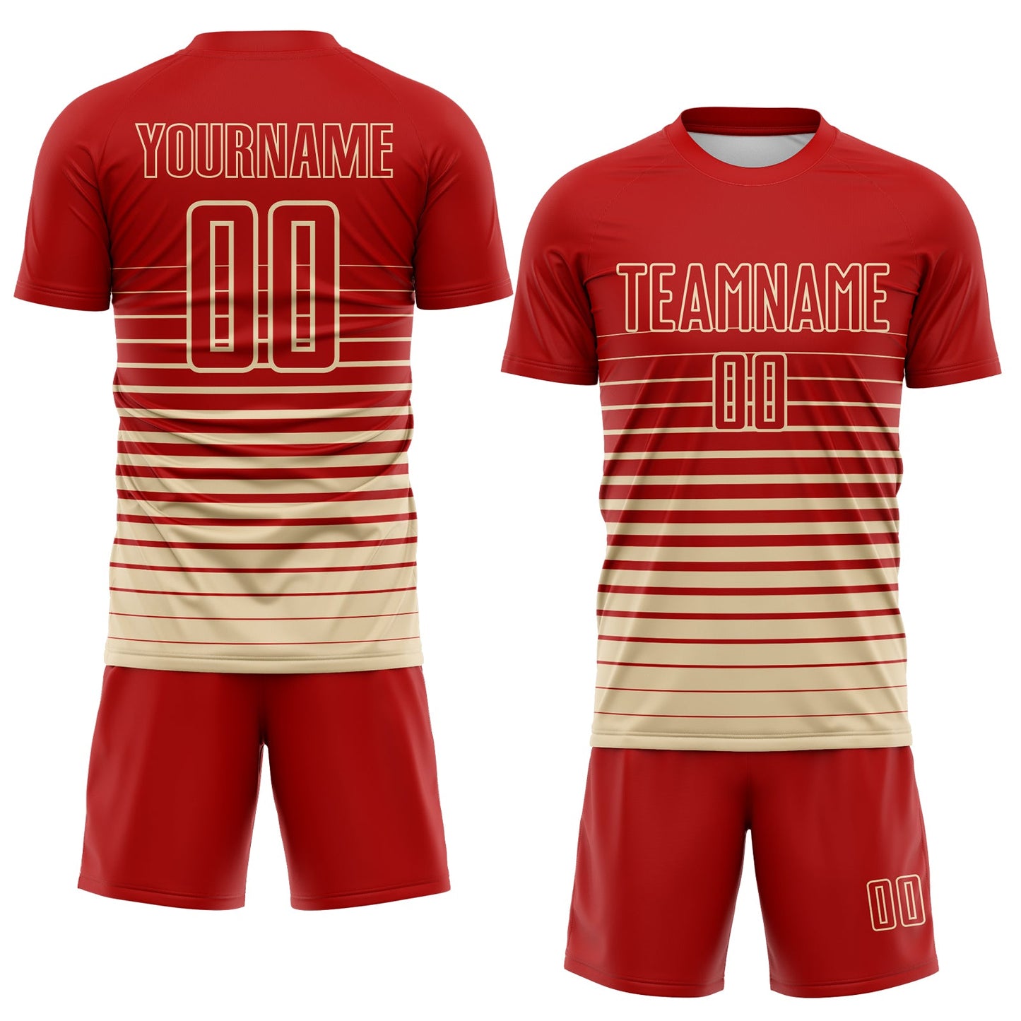 Custom Red Cream Gradient Pinstripe Sublimation Soccer Uniform Jersey view 2
