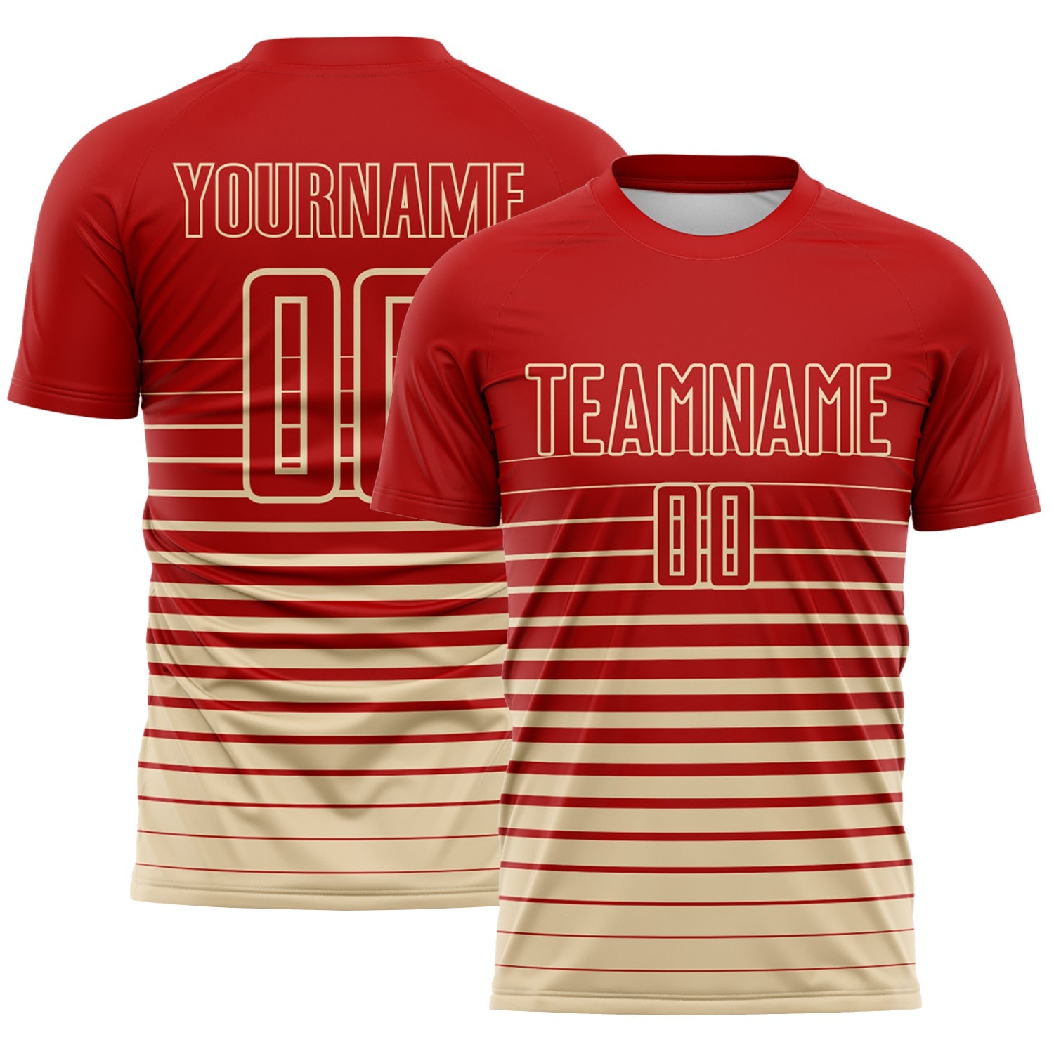 Custom Red Cream Gradient Pinstripe Sublimation Soccer Uniform Jersey - Main View