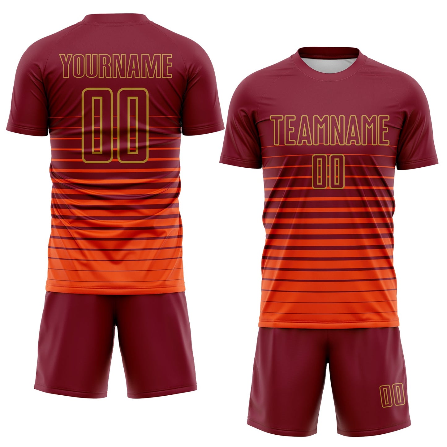 Custom Crimson Old Gold Gradient Pinstripe Sublimation Soccer Uniform Jersey view 2