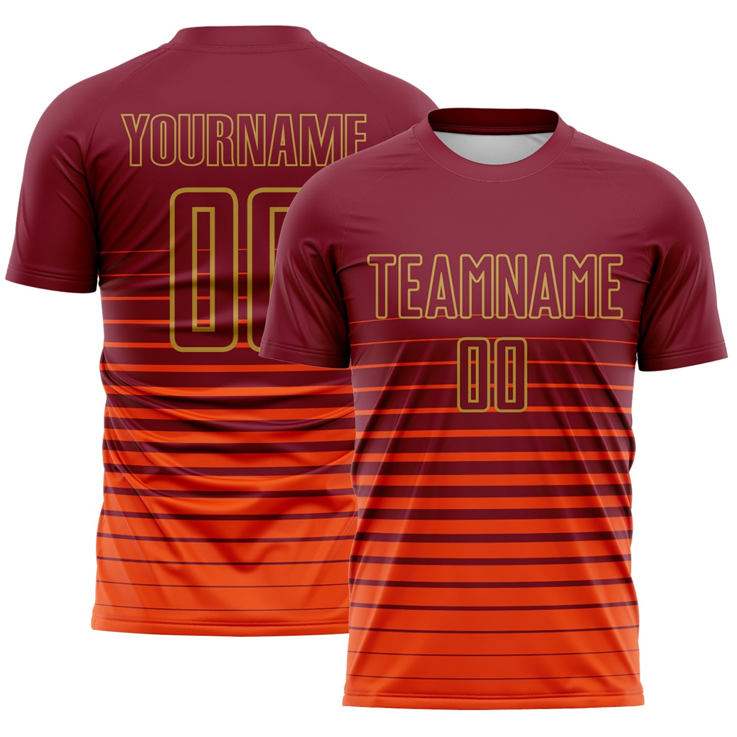 Custom Crimson Old Gold Gradient Pinstripe Sublimation Soccer Uniform Jersey - Main View