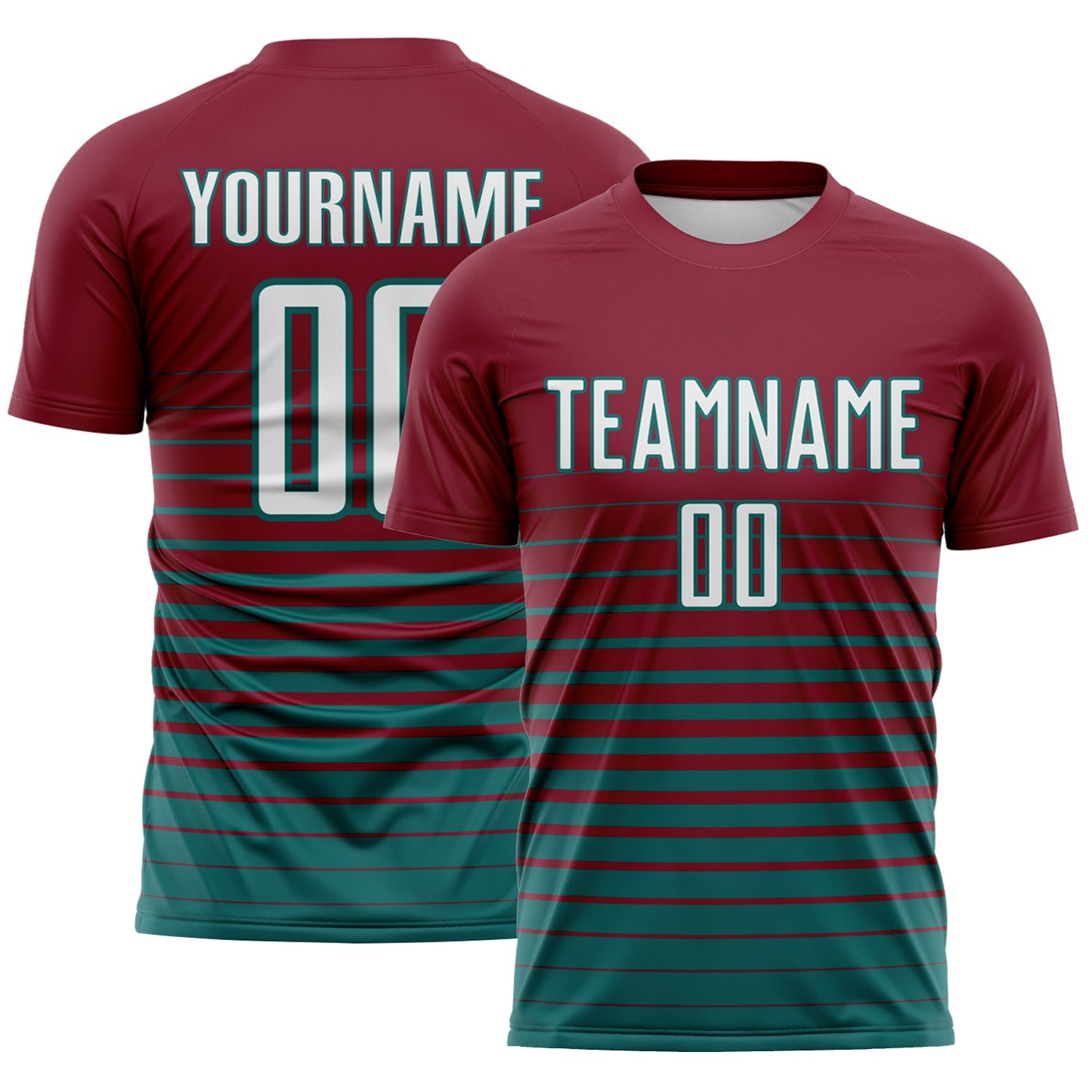 Custom Crimson White-Teal Gradient Pinstripe Sublimation Soccer Uniform Jersey - Main View