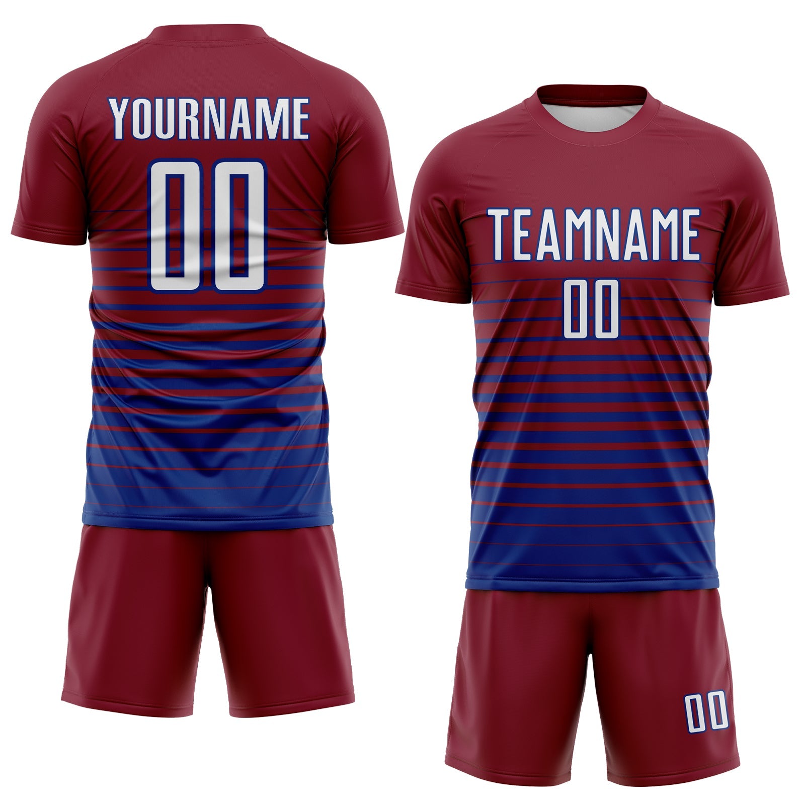 Custom Crimson White-Royal Gradient Pinstripe Sublimation Soccer Uniform Jersey view 2
