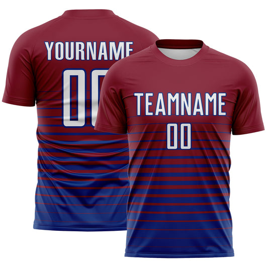Custom Crimson White-Royal Gradient Pinstripe Sublimation Soccer Uniform Jersey - Main View