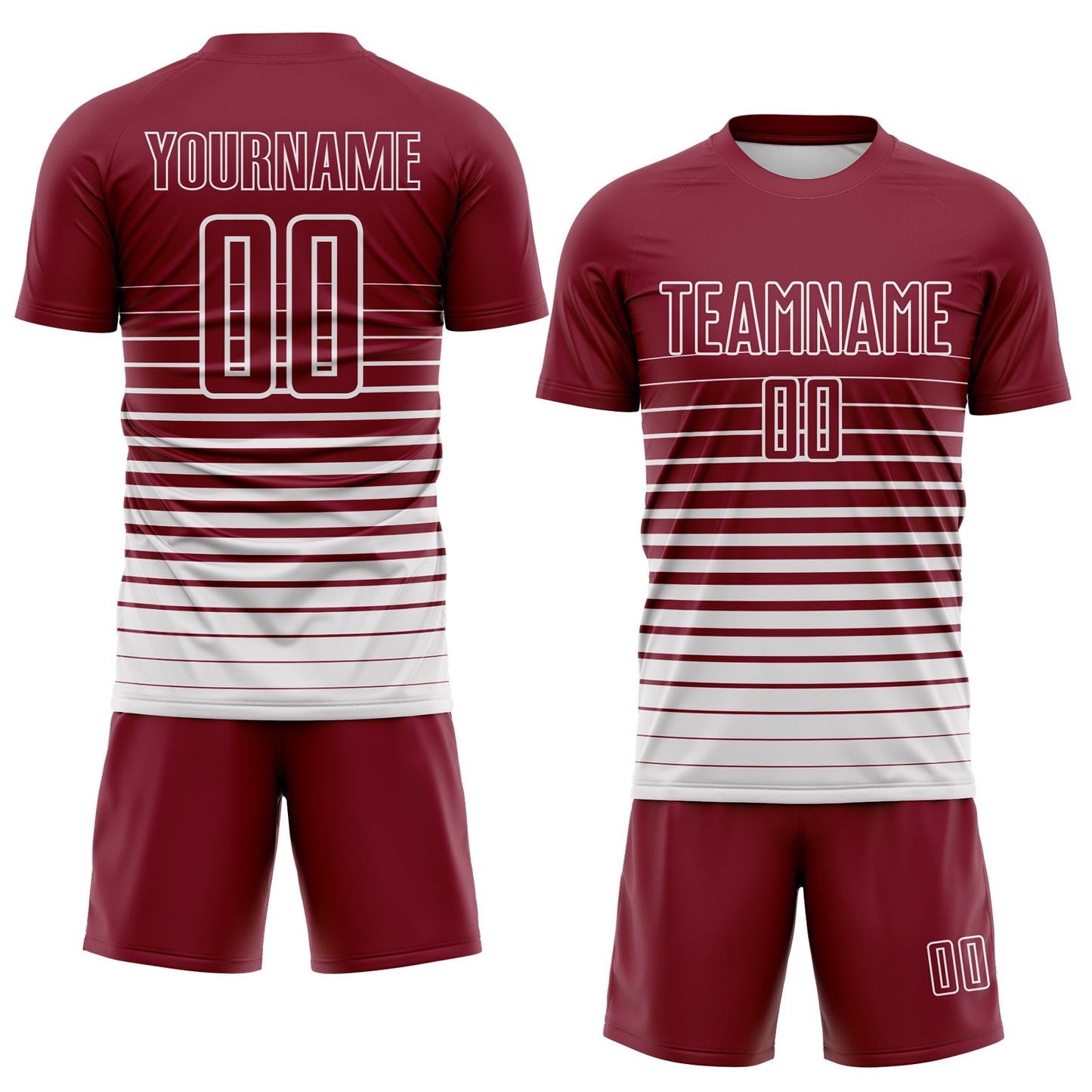 Custom Crimson White Gradient Pinstripe Sublimation Soccer Uniform Jersey view 2