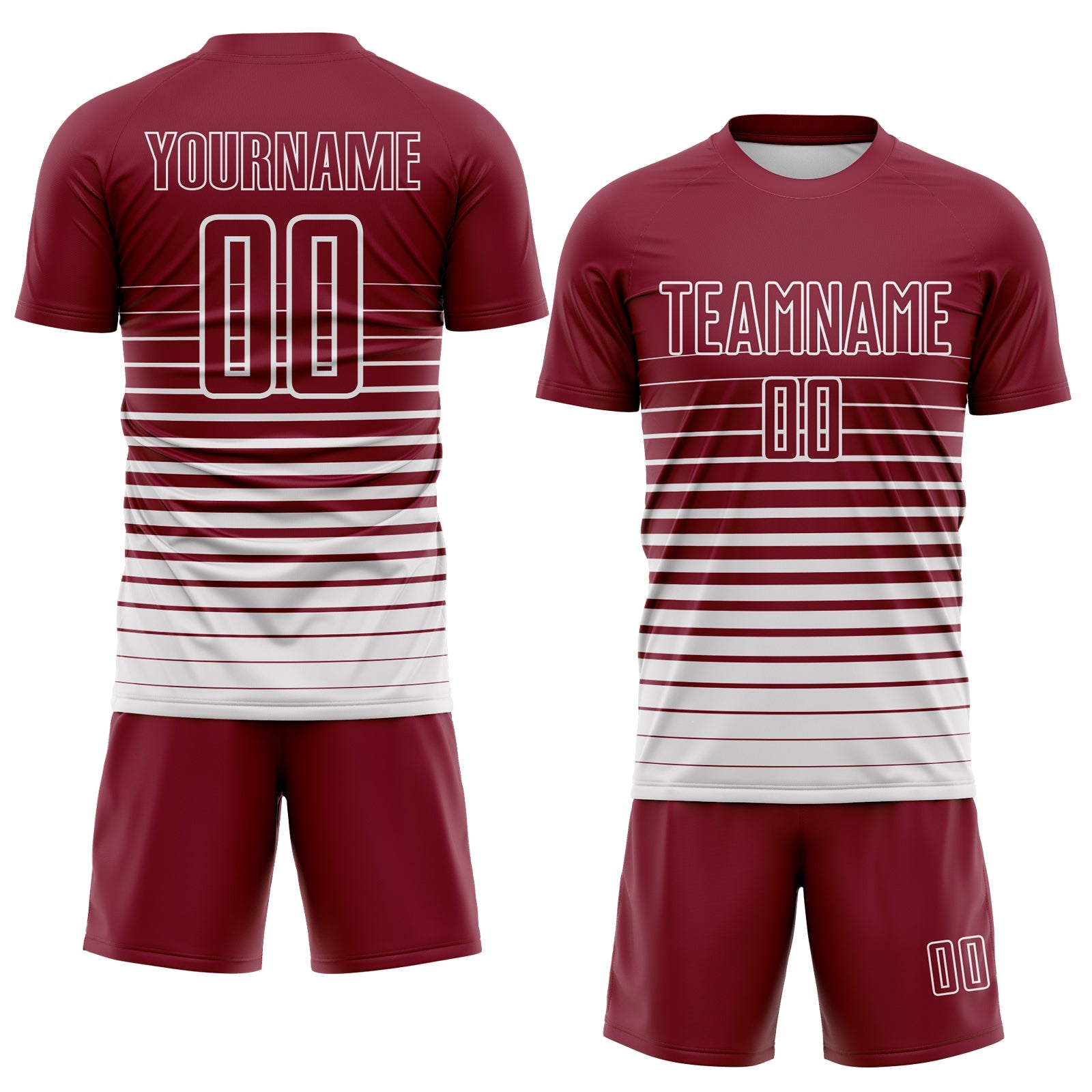 Custom Crimson White Gradient Pinstripe Sublimation Soccer Uniform Jersey view 2