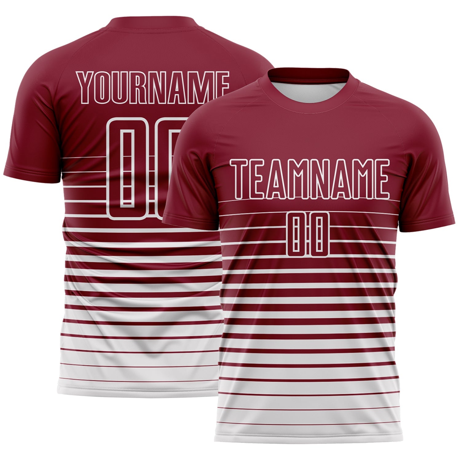 Custom Crimson White Gradient Pinstripe Sublimation Soccer Uniform Jersey - Main View