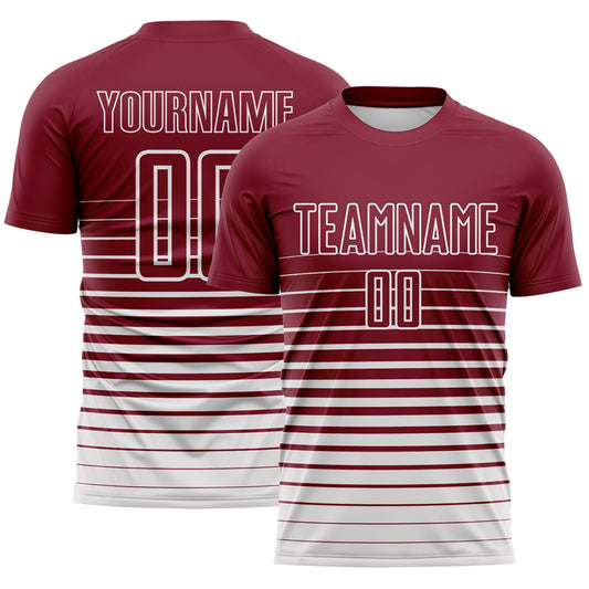 Custom Crimson White Gradient Pinstripe Sublimation Soccer Uniform Jersey - Main View