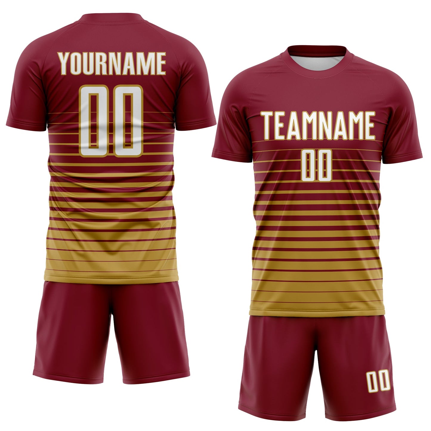 Custom Crimson White-Old Gold Gradient Pinstripe Sublimation Soccer Uniform Jersey view 2