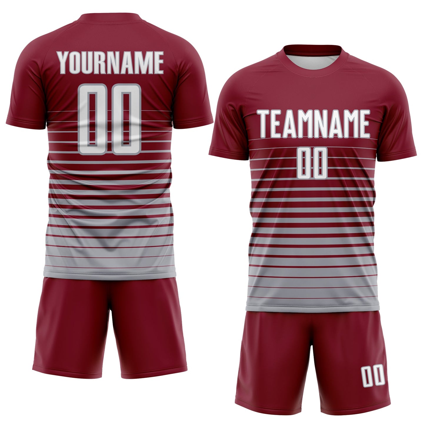 Custom Crimson White-Gray Gradient Pinstripe Sublimation Soccer Uniform Jersey view 2