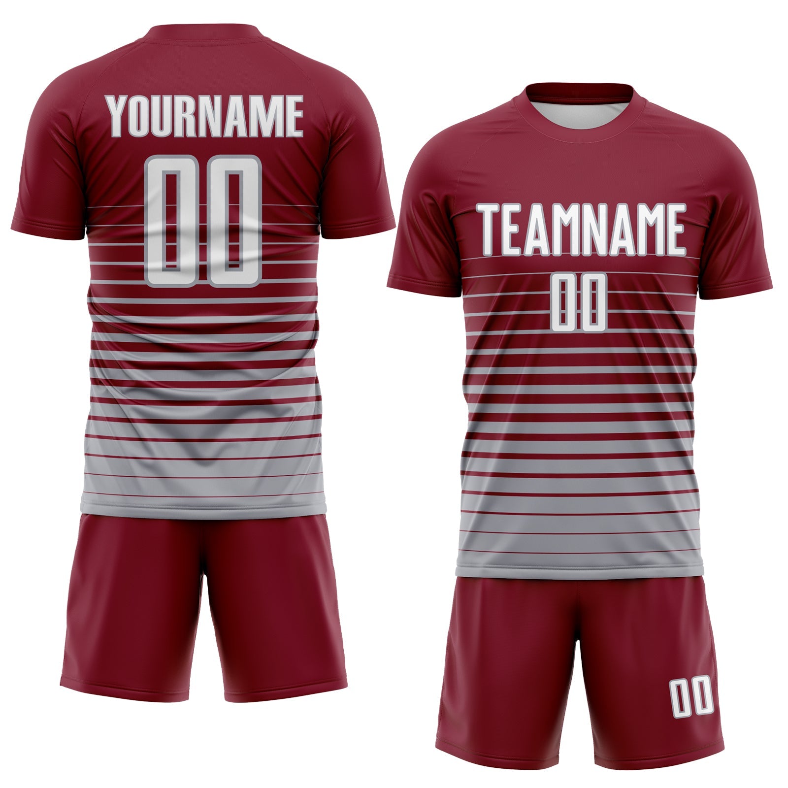 Custom Crimson White-Gray Gradient Pinstripe Sublimation Soccer Uniform Jersey view 2