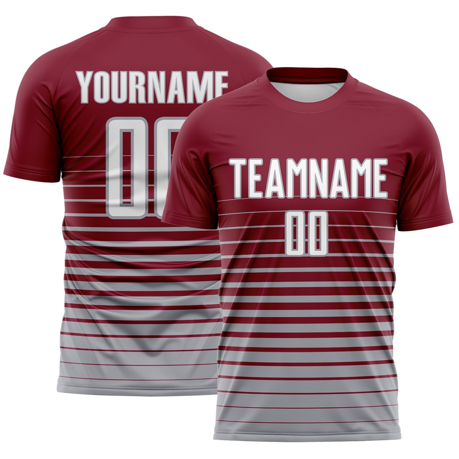 Custom Crimson White-Gray Gradient Pinstripe Sublimation Soccer Uniform Jersey - Main View