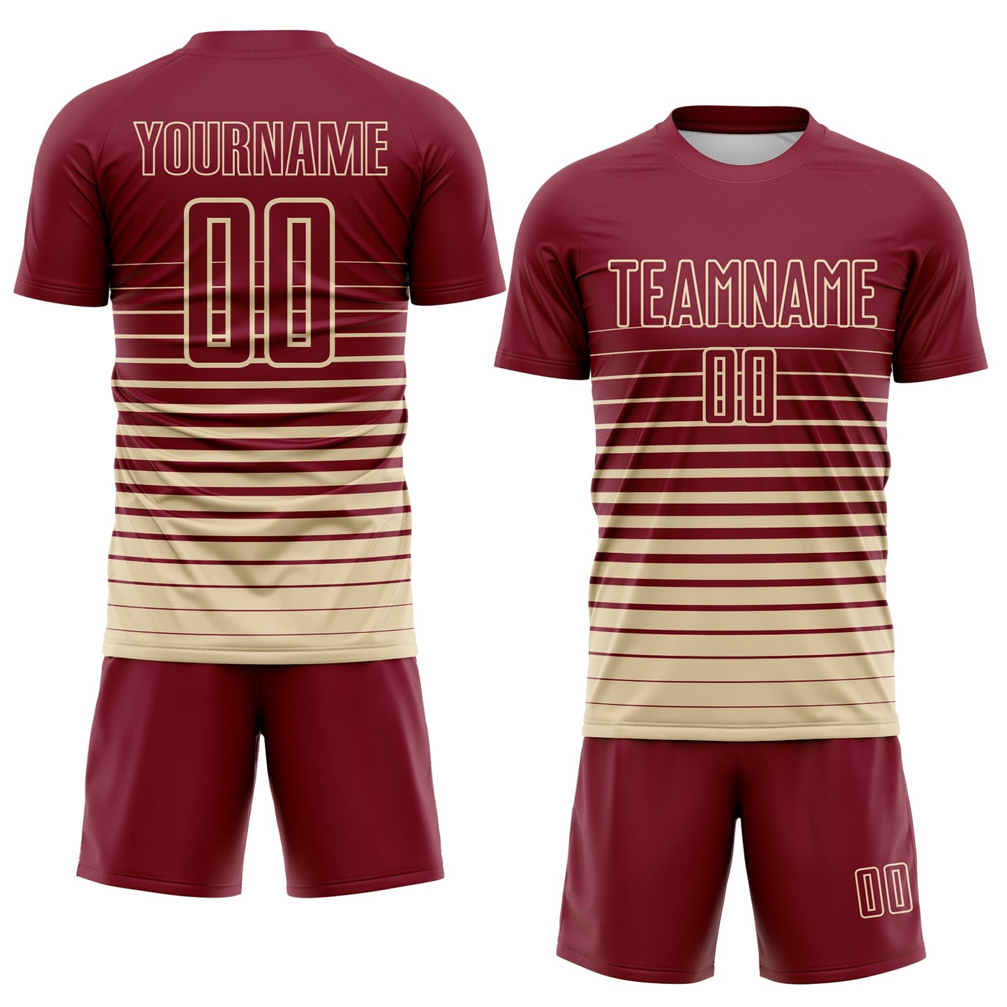 Custom Crimson Cream Gradient Pinstripe Sublimation Soccer Uniform Jersey view 2