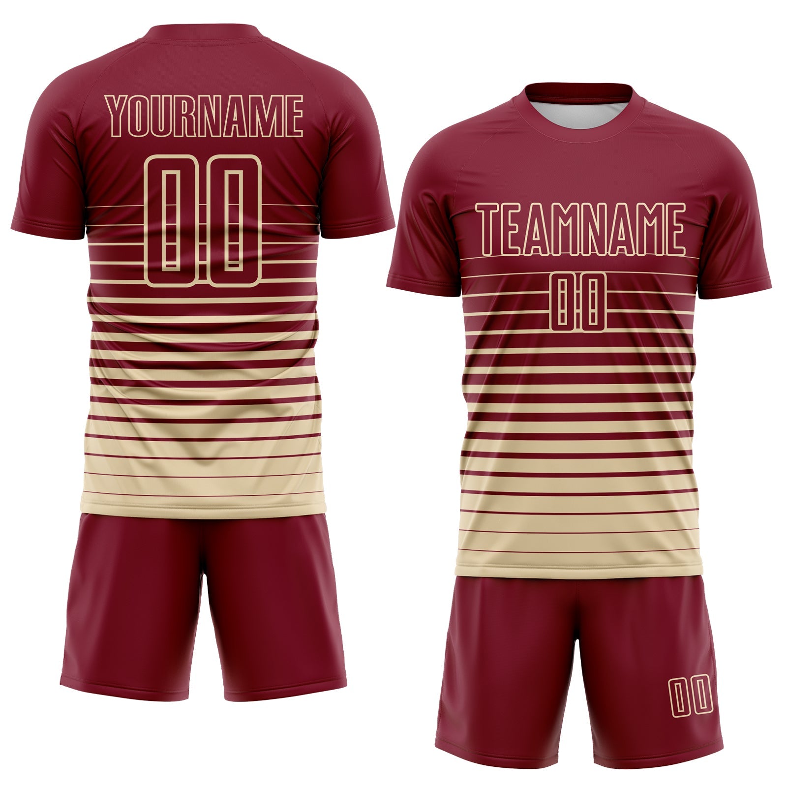 Custom Crimson Cream Gradient Pinstripe Sublimation Soccer Uniform Jersey view 2