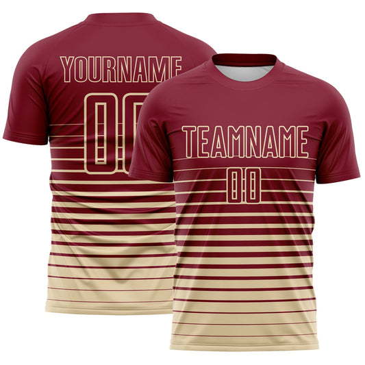 Custom Crimson Cream Gradient Pinstripe Sublimation Soccer Uniform Jersey - Main View