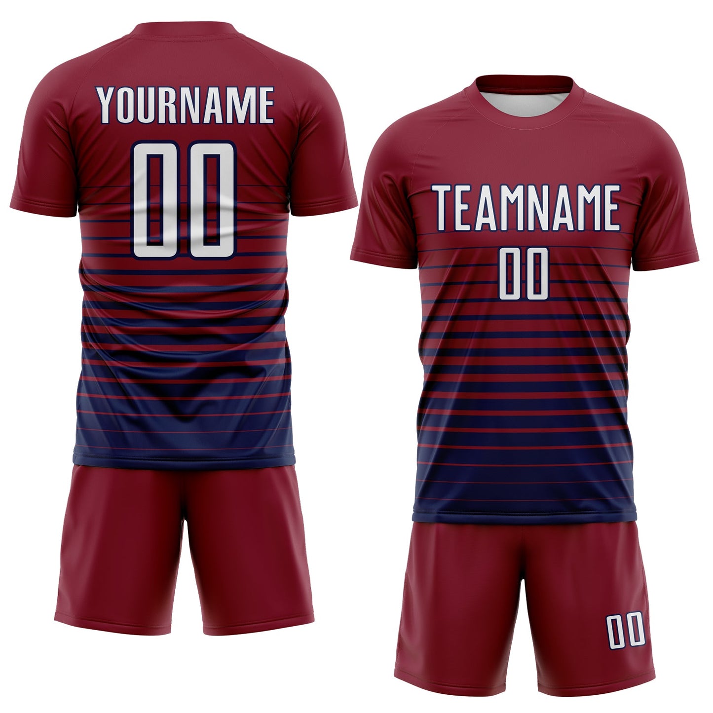 Custom Crimson White-Navy Gradient Pinstripe Sublimation Soccer Uniform Jersey view 2