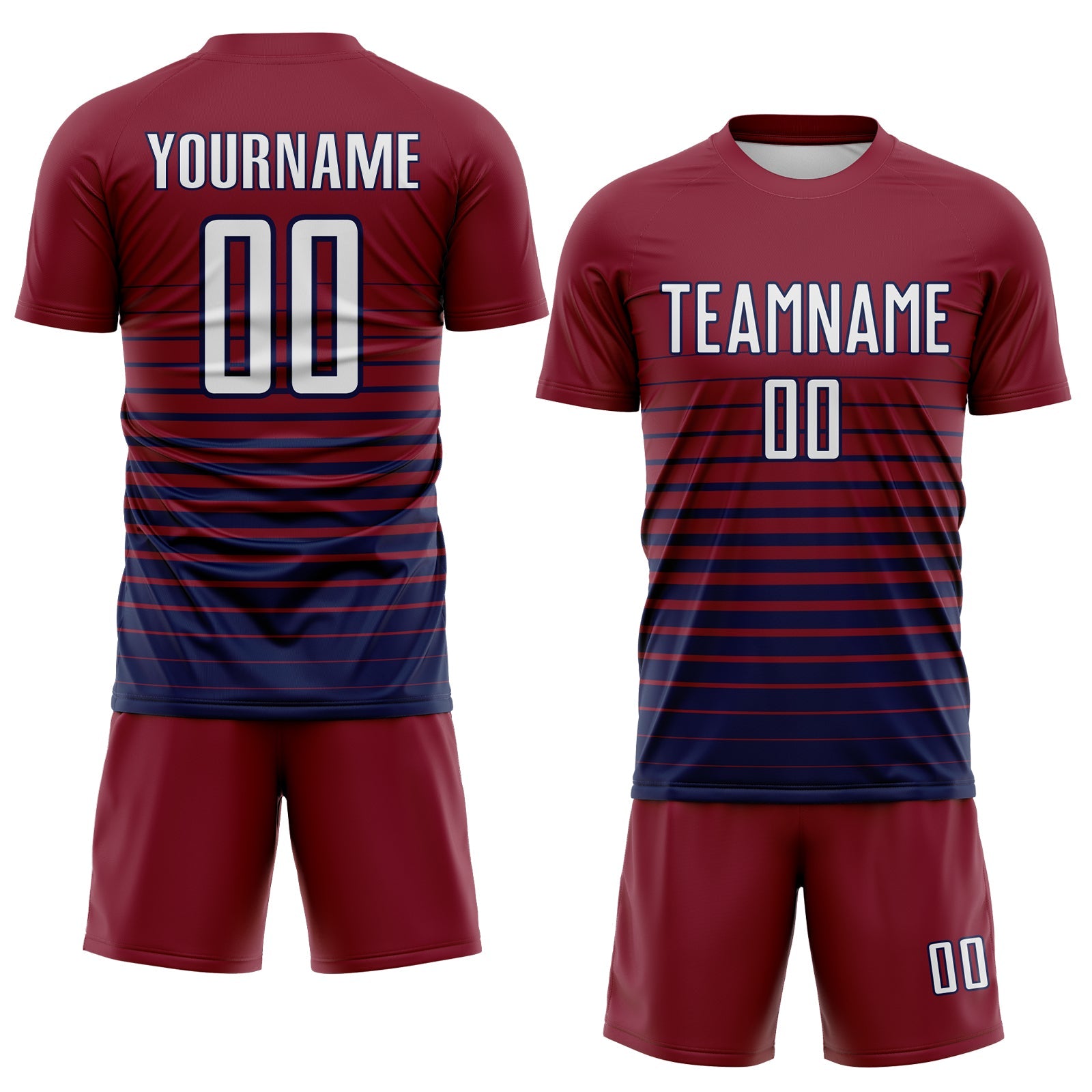 Custom Crimson White-Navy Gradient Pinstripe Sublimation Soccer Uniform Jersey view 2