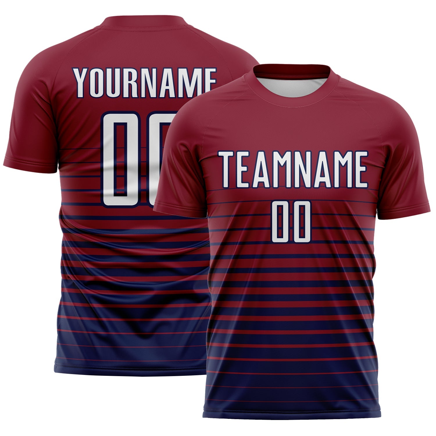Custom Crimson White-Navy Gradient Pinstripe Sublimation Soccer Uniform Jersey - Main View