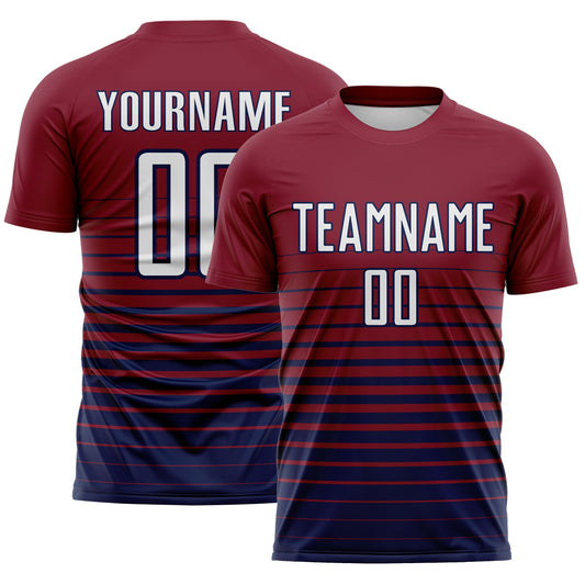 Custom Crimson White-Navy Gradient Pinstripe Sublimation Soccer Uniform Jersey - Main View