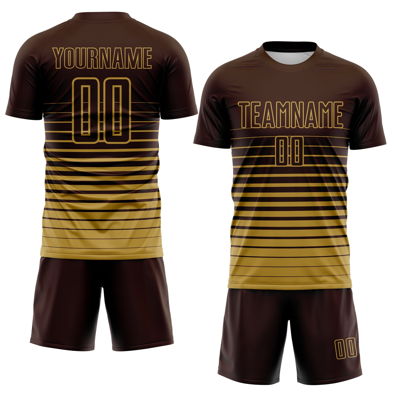 Custom Brown Old Gold Gradient Pinstripe Sublimation Soccer Uniform Jersey view 2