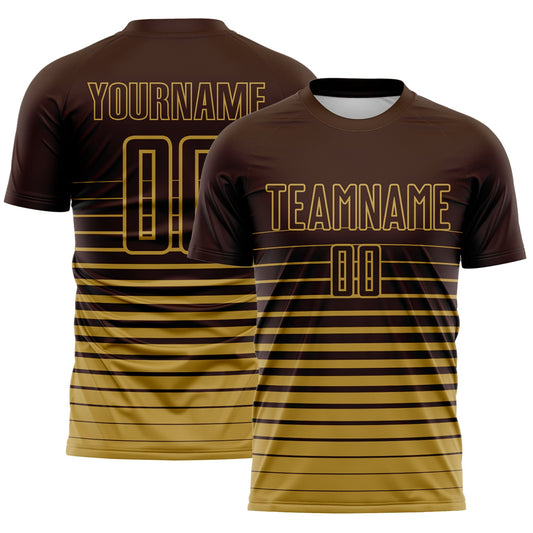 Custom Brown Old Gold Gradient Pinstripe Sublimation Soccer Uniform Jersey - Main View