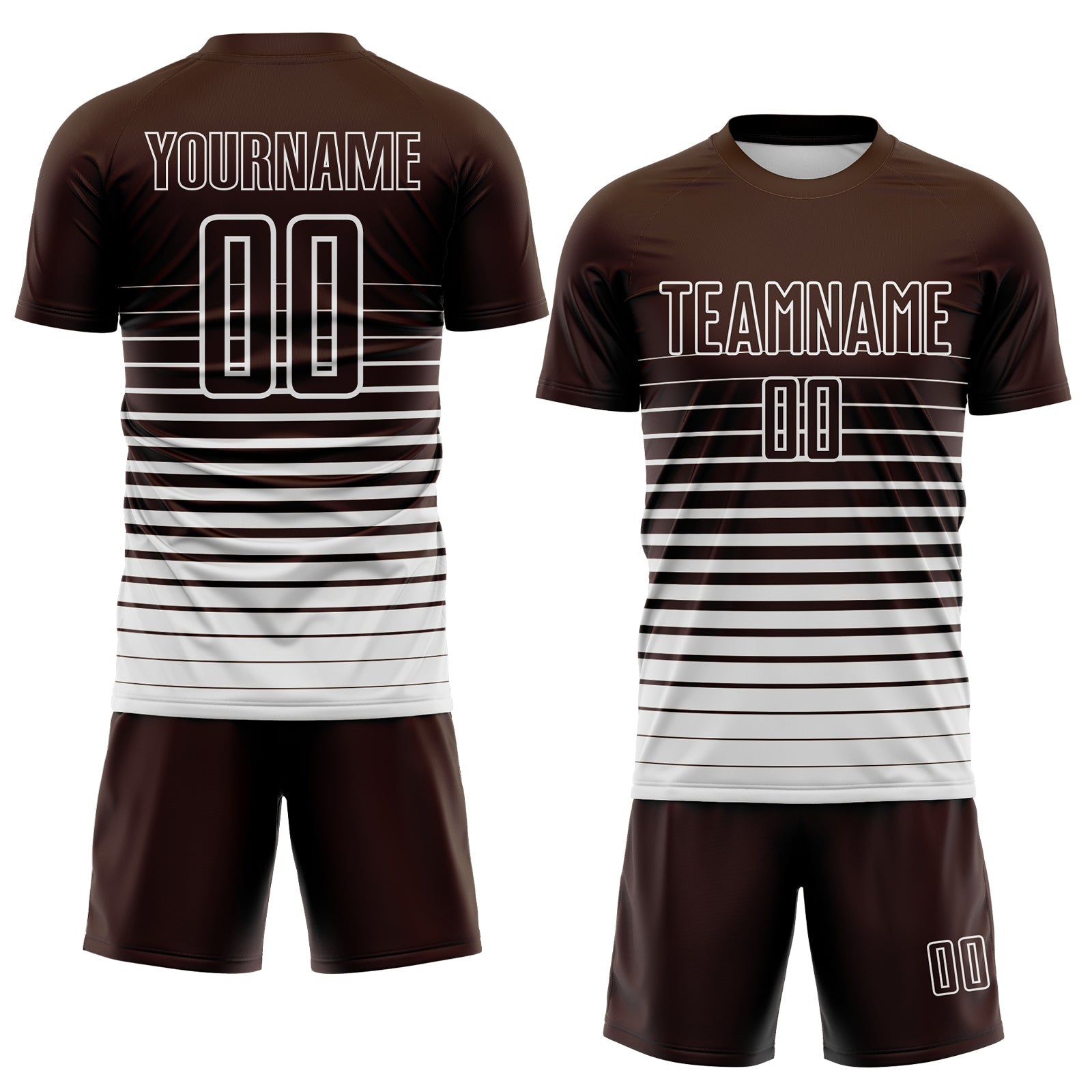 Custom Brown White Gradient Pinstripe Sublimation Soccer Uniform Jersey view 2