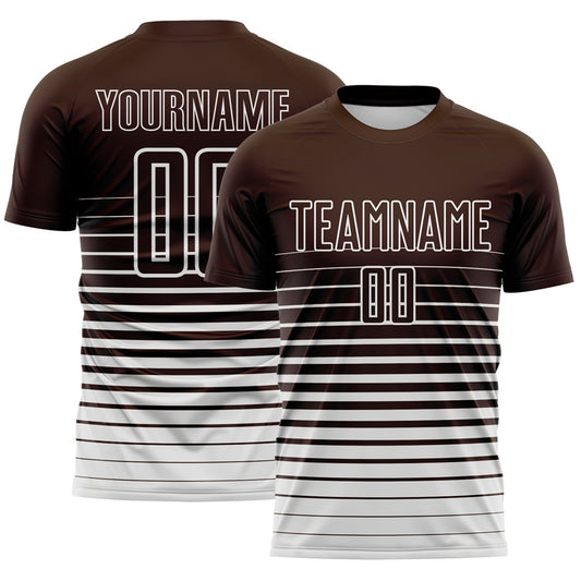 Custom Brown White Gradient Pinstripe Sublimation Soccer Uniform Jersey - Main View