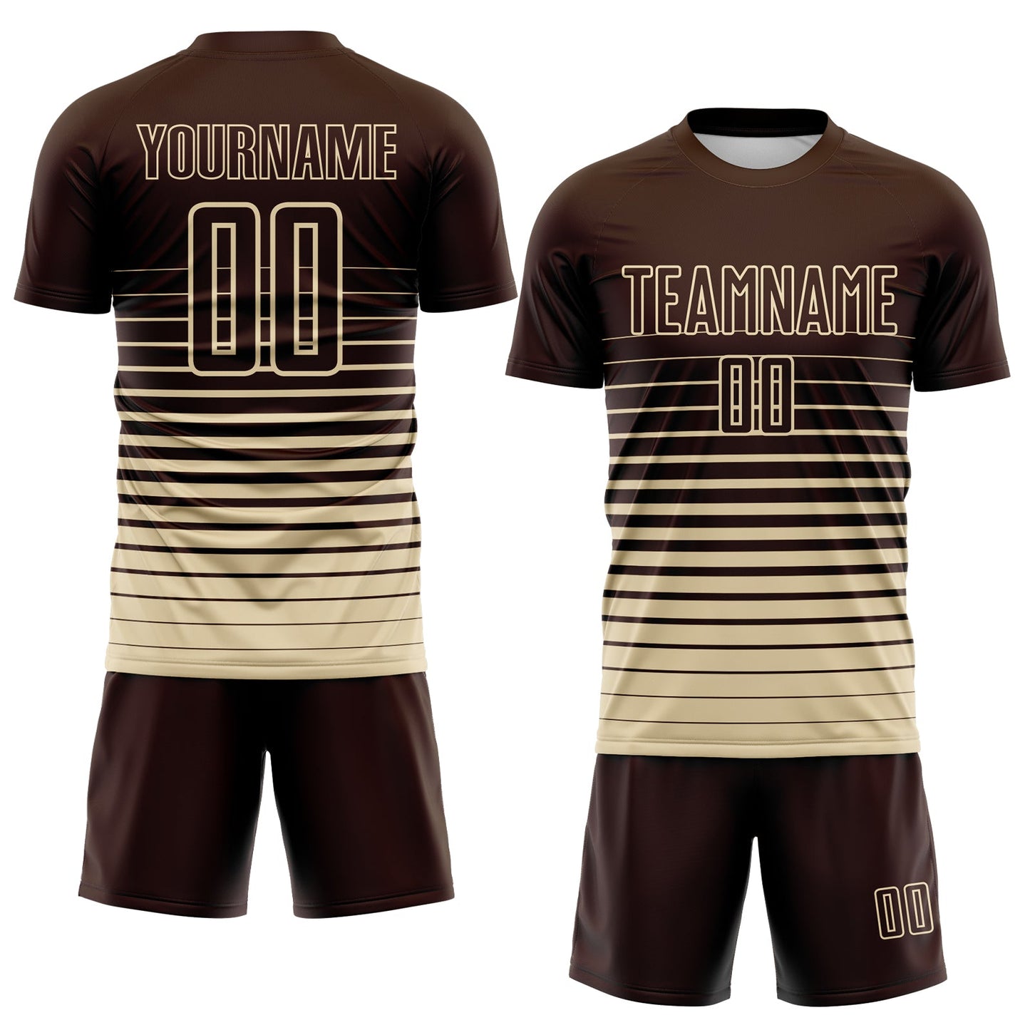 Custom Brown Cream Gradient Pinstripe Sublimation Soccer Uniform Jersey view 2