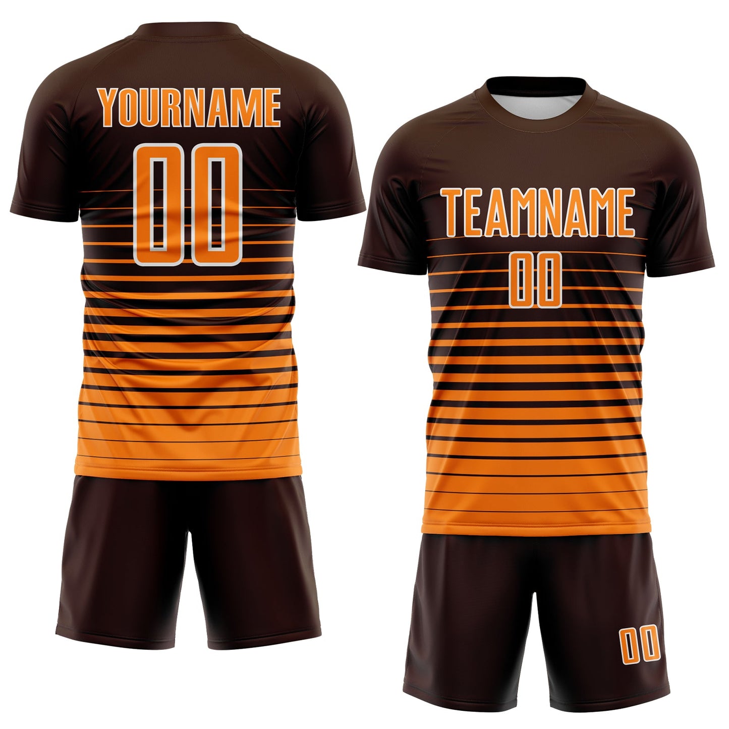 Custom Brown Bay Orange-White Gradient Pinstripe Sublimation Soccer Uniform Jersey view 2
