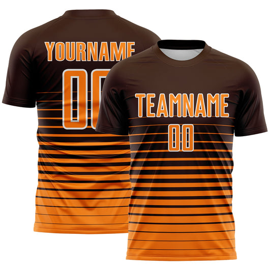 Custom Brown Bay Orange-White Gradient Pinstripe Sublimation Soccer Uniform Jersey - Main View