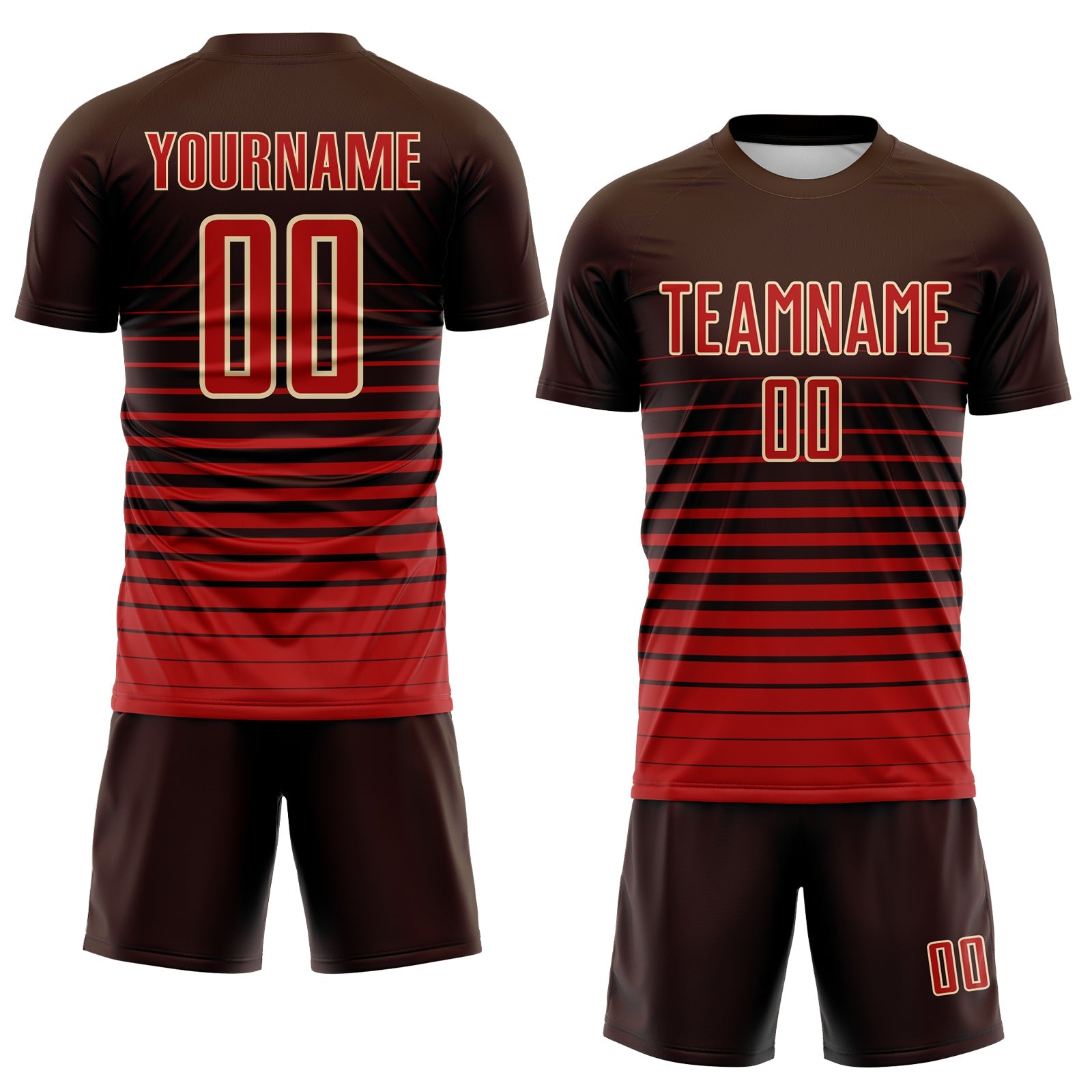 Custom Brown Red-Cream Gradient Pinstripe Sublimation Soccer Uniform Jersey view 2