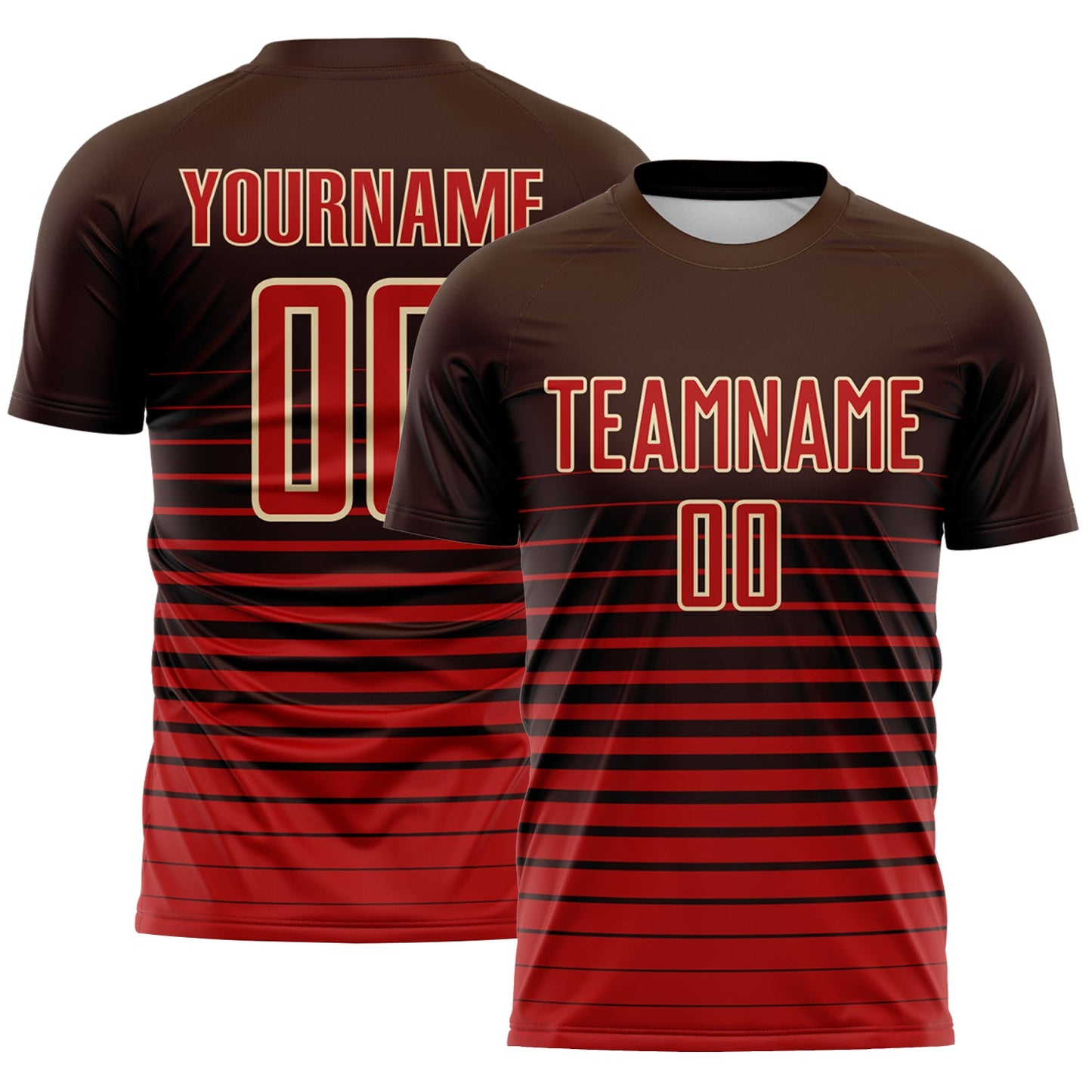 Custom Brown Red-Cream Gradient Pinstripe Sublimation Soccer Uniform Jersey - Main View