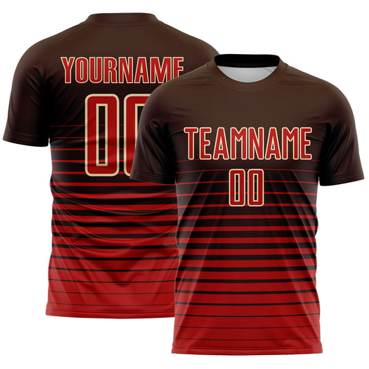 Custom Brown Red-Cream Gradient Pinstripe Sublimation Soccer Uniform Jersey - Main View