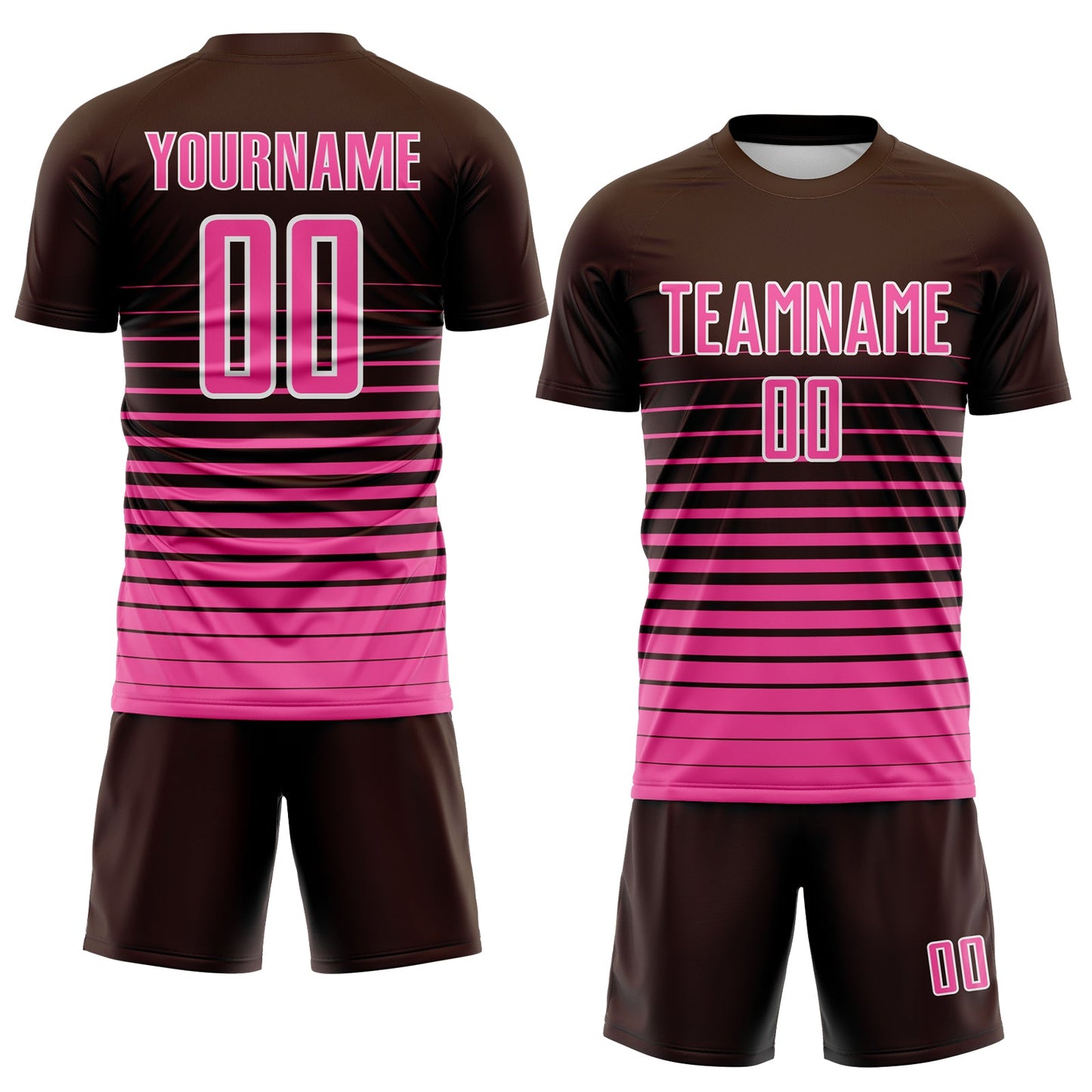 Custom Brown Pink-White Gradient Pinstripe Sublimation Soccer Uniform Jersey view 2