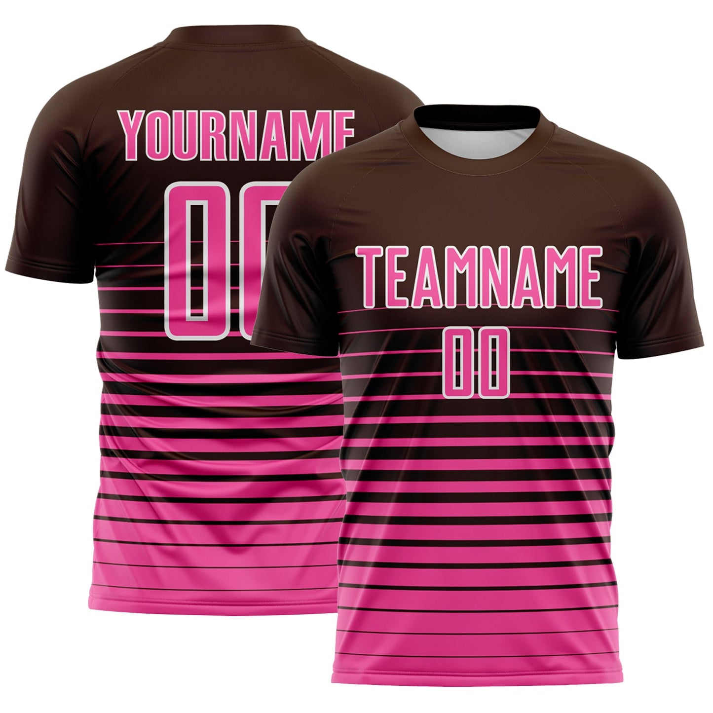 Custom Brown Pink-White Gradient Pinstripe Sublimation Soccer Uniform Jersey - Main View