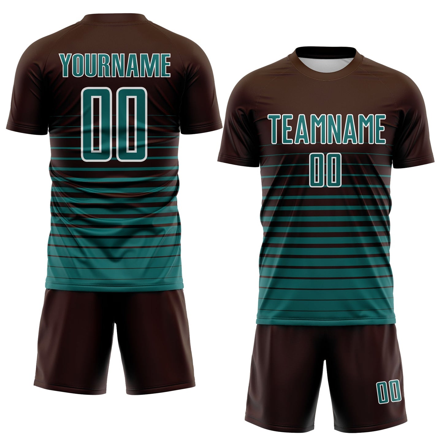 Custom Brown Teal-White Gradient Pinstripe Sublimation Soccer Uniform Jersey view 2