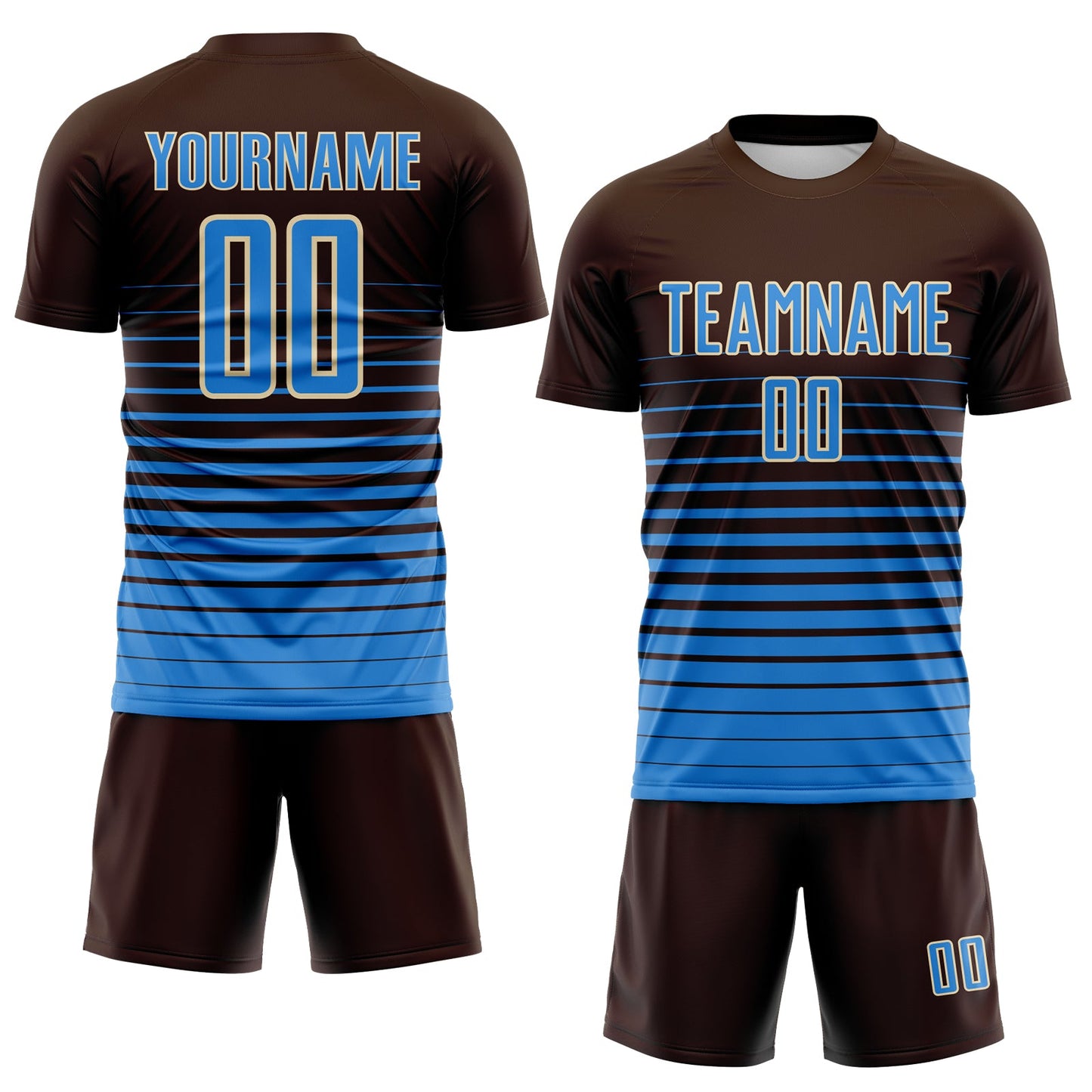 Custom Brown Powder Blue-Cream Gradient Pinstripe Sublimation Soccer Uniform Jersey view 2