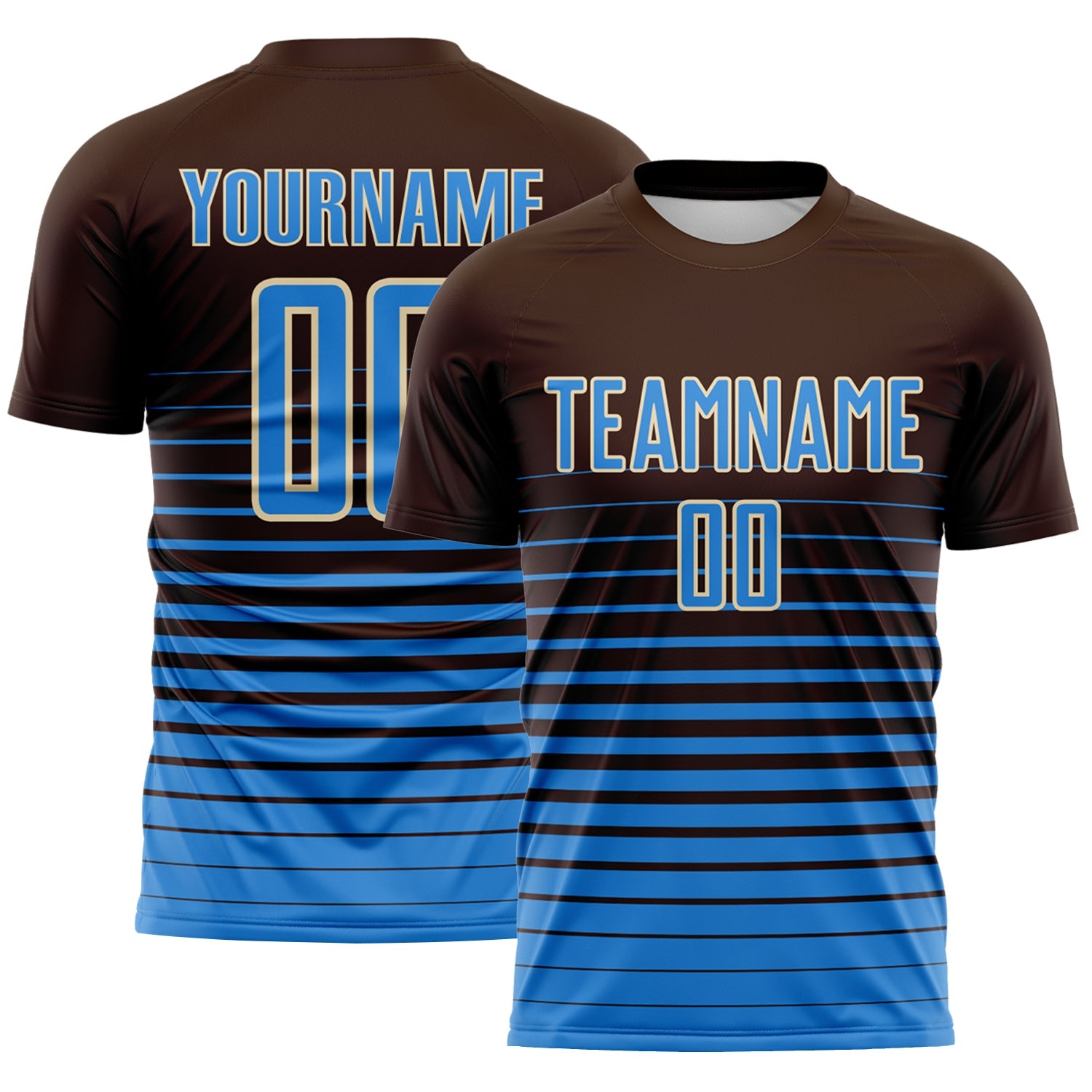 Custom Brown Powder Blue-Cream Gradient Pinstripe Sublimation Soccer Uniform Jersey - Main View