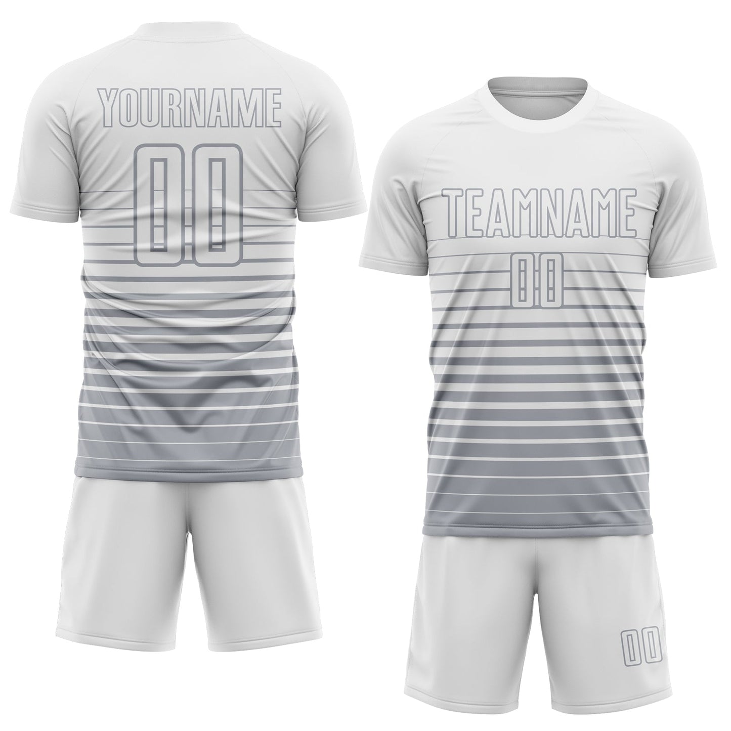 Custom White Gray Gradient Pinstripe Sublimation Soccer Uniform Jersey view 2